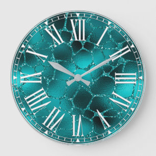 Teal Ombre Glam Glitter Giraffe Spots Pattern Große Wanduhr