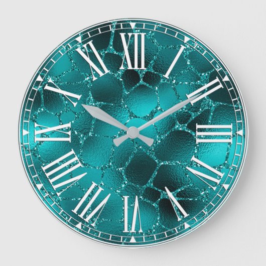 Teal Ombre Glam Glitter Giraffe Spots Pattern Große Wanduhr (Vorderseite)