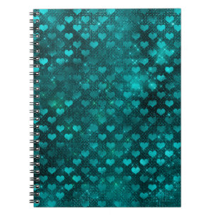 Teal Ombre Glam Glitter Herzen Muster Notizblock