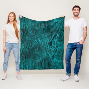 Teal Ombre Glam Glitter Tiger Streifen Muster Fleecedecke