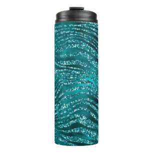 Teal Ombre Glam Glitter Tiger-Streifen-Muster Thermosbecher