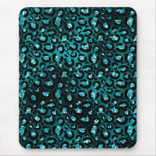 Teal Ombre- und Black Glam Glitter Leopardenflecke Mousepad