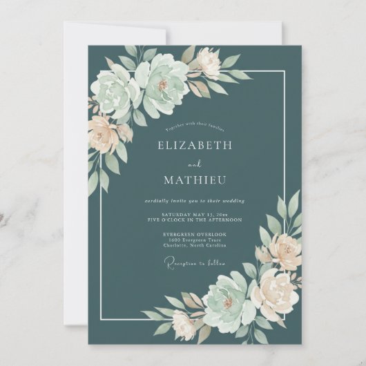 Teal Opalescent Bloom Hochzeit Einladung (Vorderseite)
