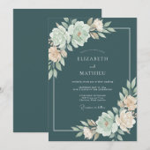 Teal Opalescent Bloom Hochzeit Einladung (Vorne/Hinten)