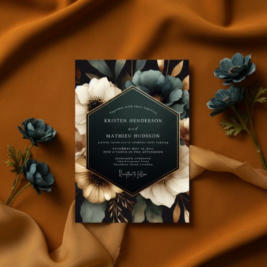 Teal Opulent Bloom Wedding Einladung