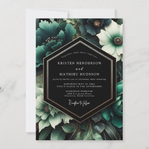 Teal Opulente Blütenhochzeit Einladung