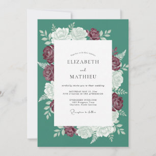 Teal opulente Winterrosenhochzeit Einladung