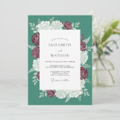 Teal opulente Winterrosenhochzeit Einladung (Stehend Vorderseite)
