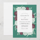 Teal opulente Winterrosenhochzeit Einladung (Vorne/Hinten)