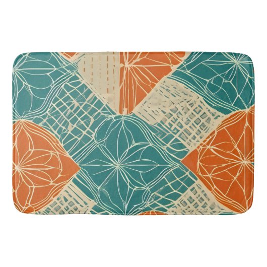 Teal, Orange, and Tan Abstract Flowers  Badematte (Vorderseite)