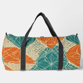 Teal, Orange, and Tan Abstract Flowers Duffle Bag