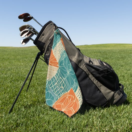 Teal, Orange, and Tan Abstract Flowers Golfhandtuch (Gras)