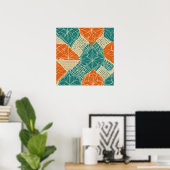Teal, Orange, and Tan Abstract Flowers Poster (Heimbüro)