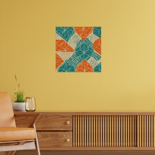Teal, Orange, and Tan Abstract Flowers Poster (Wohnzimmer 2)