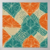 Teal, Orange, and Tan Abstract Flowers Poster (Vorne)