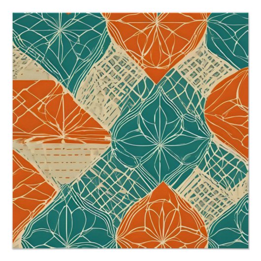 Teal, Orange, and Tan Abstract Flowers Poster (Vorderseite)