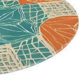 Teal, Orange, and Tan Abstract Flowers Schneidebrett (Ecke)