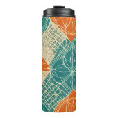 Teal, Orange, and Tan Abstract Flowers Thermosbecher (Vorderseite)