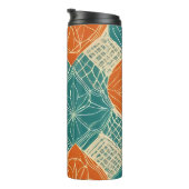 Teal, Orange, and Tan Abstract Flowers Thermosbecher (Nach rechts gedreht)