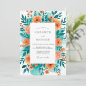 Teal Orange Blissful Summer Wedding Einladung (Stehend Vorderseite)