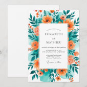 Teal Orange Blissful Summer Wedding Einladung (Vorne/Hinten)