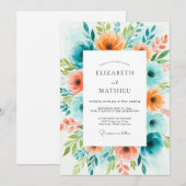 Teal Orange Bloom Hochzeit Einladung (Vorne/Hinten)