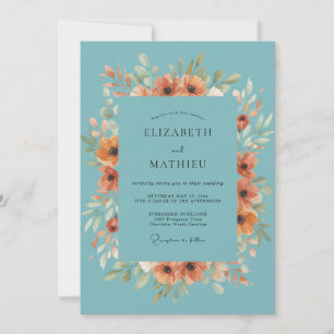 Teal Orange Blossom Flourish Hochzeit Einladung