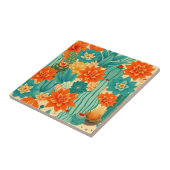 Teal Orange Desert Cactus Bloom Fliese (Seite)