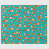 Teal Orange Dschungel Tiger Tier Muster Geschenkpapier (Flach)
