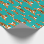 Teal Orange Dschungel Tiger Tier Muster Geschenkpapier (Ecke)