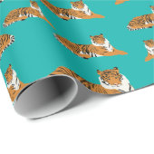 Teal Orange Dschungel Tiger Tier Muster Geschenkpapier (Rolleneckpunkt)