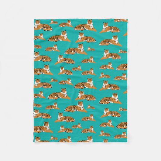 Teal Orange Dschungel Tiger Tiermuster Fleecedecke (Vorderseite)