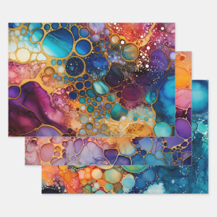 Teal Orange Lila Abstrakt Alcohol Ink Geschenkpapier Set