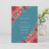 Teal Orange Mohn Hochzeit Einladung (Stehend Vorderseite)
