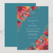 Teal Orange Mohn Hochzeit Einladung (Vorne/Hinten)