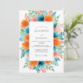 Teal Orange Vivacious Summer Wedding Einladung (Stehend Vorderseite)