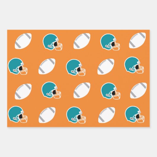 Teal, Orange & White Football Patterns Geschenkpapier Set (Vorderseite 2)