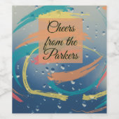 Teal, Orange, Yellow & Coral Brushstrokes Weinetikett (Einzelnes Label)