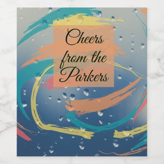 Teal, Orange, Yellow & Coral Brushstrokes Weinetikett (Einzelnes Label)