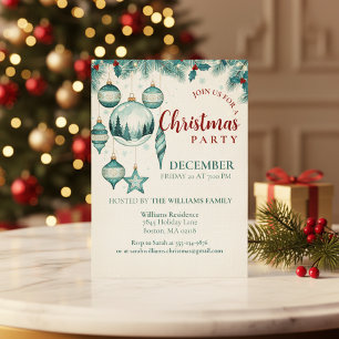 Teal-Ornament-Weihnachtsfeier-Einladungskunst Einladung