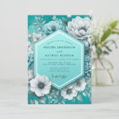 Teal Painterly Anemone Wedding Einladung (Stehend Vorderseite)