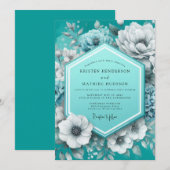 Teal Painterly Anemone Wedding Einladung (Vorne/Hinten)