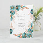 Teal Painterly Floral Romance Wedding Einladung (Stehend Vorderseite)