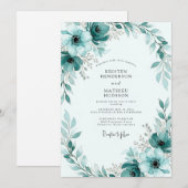 Teal Painterly Winter Wedding Einladung (Vorne/Hinten)