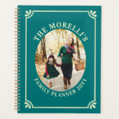 Teal & Pale Yellow Oval Photo Family Planer (Vorderseite)