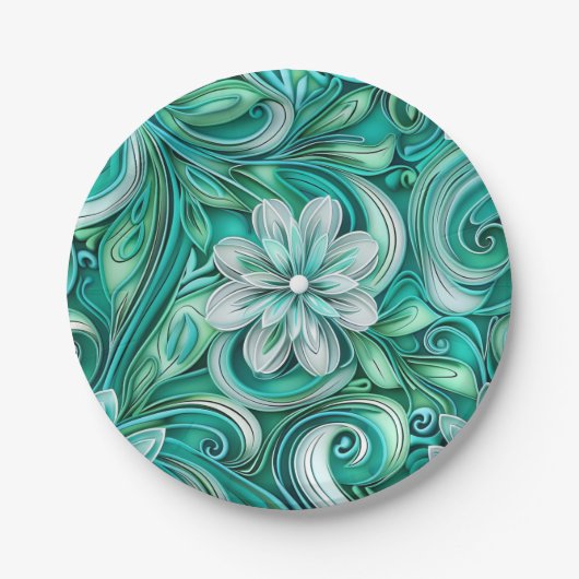 Teal paper flower seamless pattern  pappteller (Vorderseite)