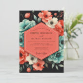 Teal Paprika Bloom Hochzeit Einladung (Stehend Vorderseite)