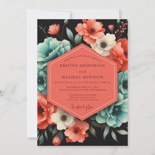 Teal Paprika Bloom Wedding Einladung (Vorderseite)