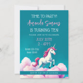 Teal Pastel Clouds Unicorn Girl 10th Birthday Einladung (Vorderseite)
