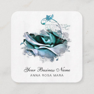 *~* Teal-Pastell-Logo-QR-Rose-Blumen Quadratische Visitenkarte